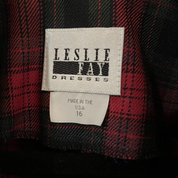 VINTAGE LESLIE FAY WOMENS 16 BLAZER JACKET TOP RED BLACK PLAID HOLIDAY PARTY NYE - Picture 3 of 10